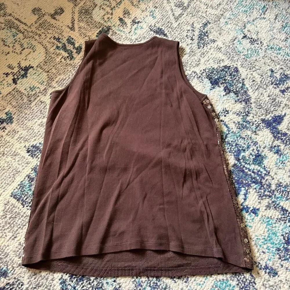 Michael Kors Brown Sequin Tank Top Sleeveless Y2K Ribbed Back Size 1X